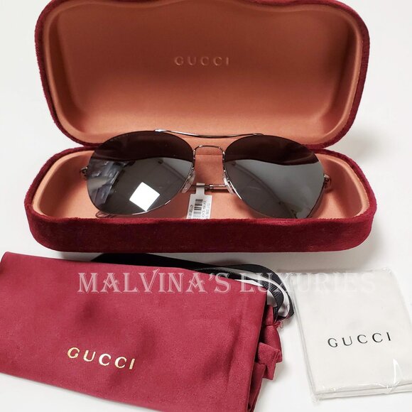 GUCCI SUNGLASSES GG0501S 007 MENS SILVER METAL AVIATOR INTERLOCKING G LOGO - Picture 7 of 7